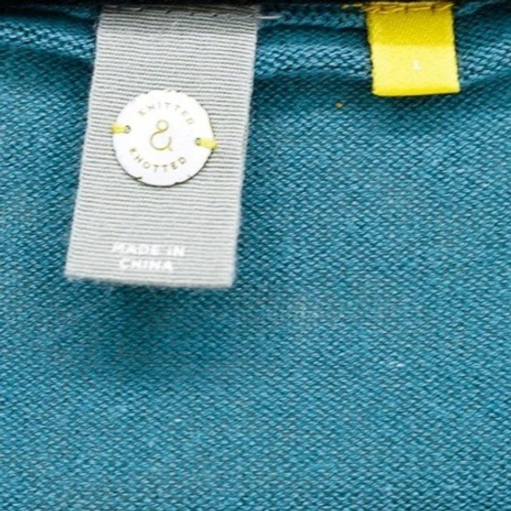 Knitted & Knotted Teal Floral Mixed Media Cardigan Sweater Large Anthropologie - Picture 7 of 9